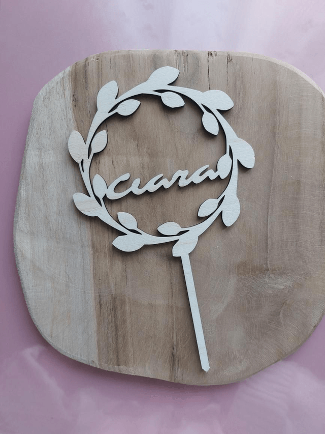 Cake topper couronne feuilles + prénom 