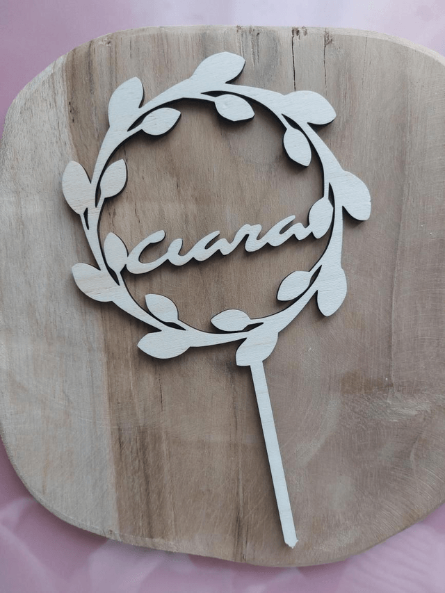 Cake topper couronne feuilles + prénom 