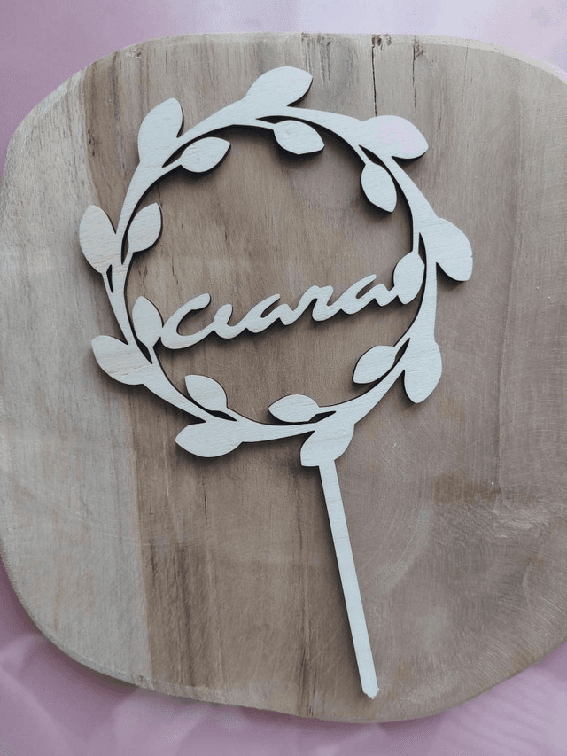 Cake topper couronne feuilles + prénom 